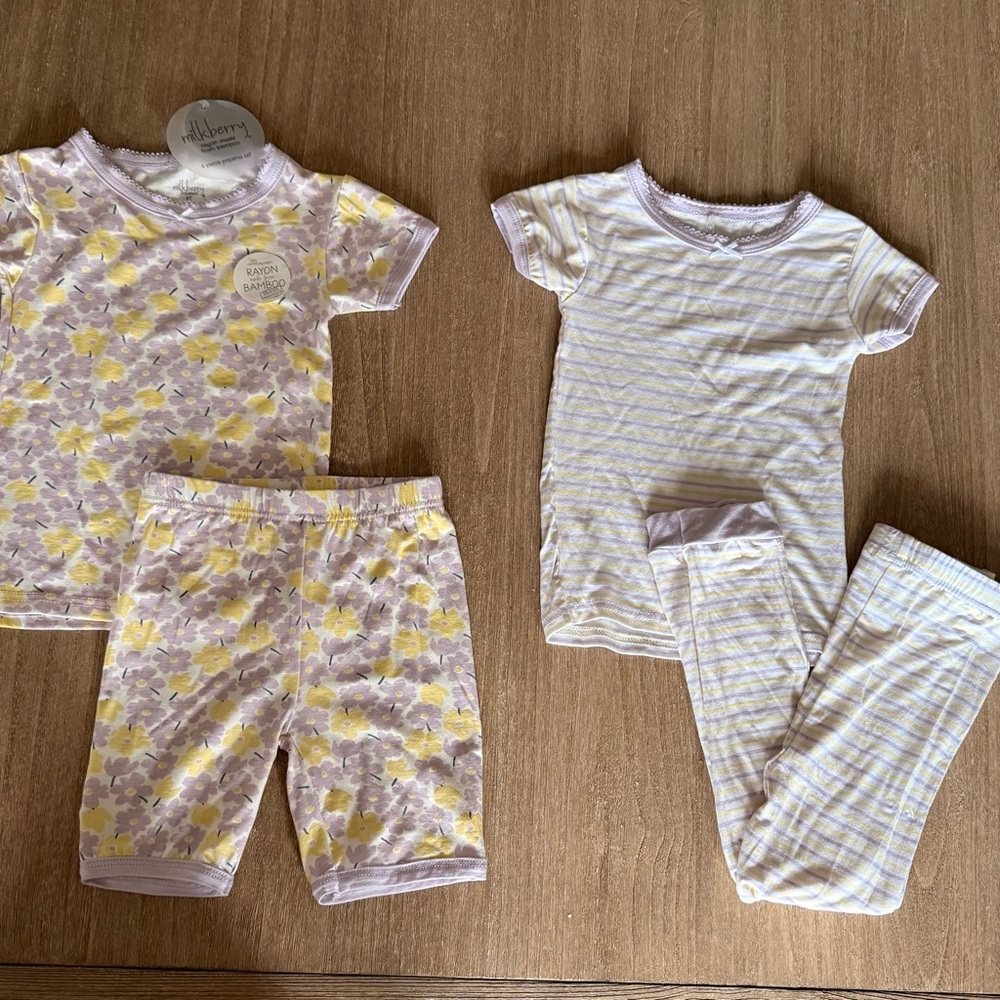 NWT! Milkberry bamboo buttery soft 4PC floral striped pajama set sizes 24m, 4T